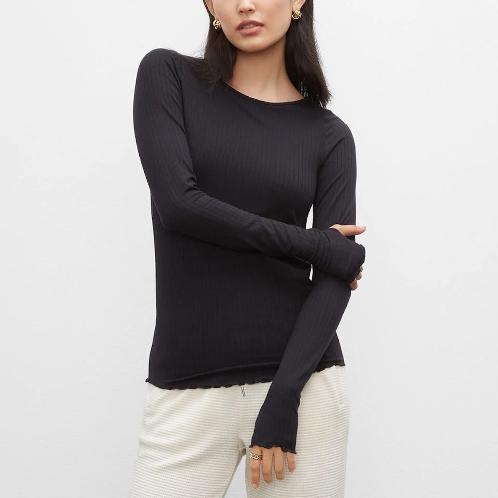 Signature Slub Rib Long-Sleeve Shirt - New With Tags - NEVER WORN - Black